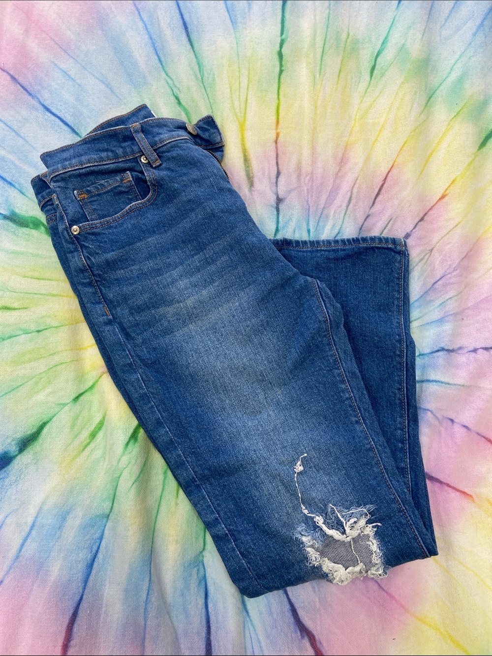 LOFT Straight-Leg Distressed Blue Jeans Lot 1